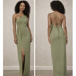 Christian Siriano Bridal for Azazie Sage Green One Shoulder Bridesmaid Dress A4